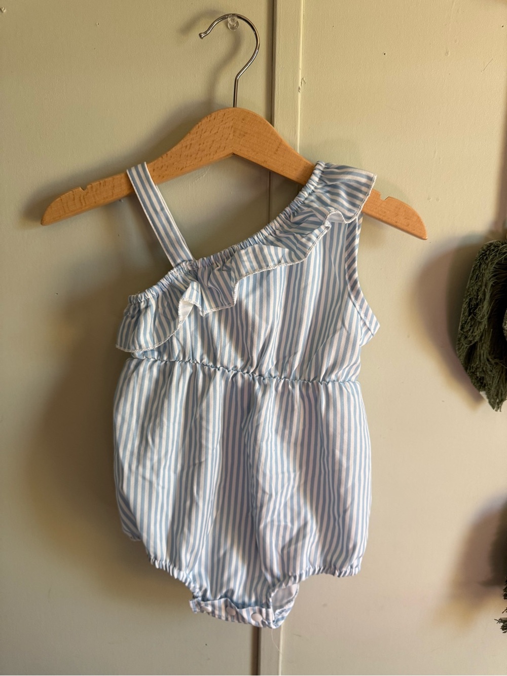 Blue and White Striped One-Shoulder Baby Romper